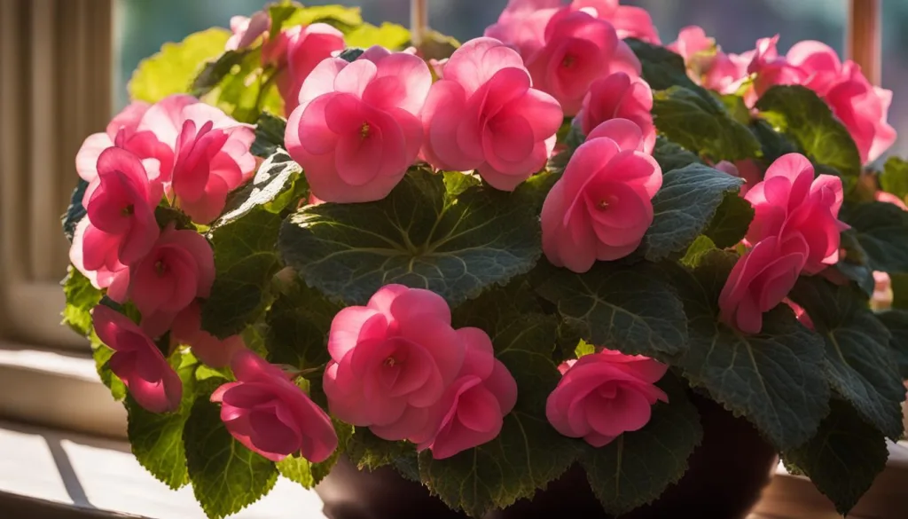 Begonias in optimal light conditions